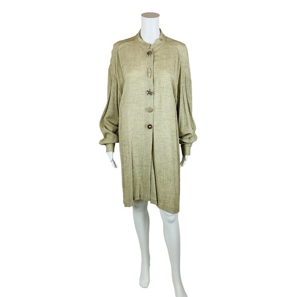 Vintage 1990s Beige Long Sleeve Tunic Top Large Unique Buttons | B 52"